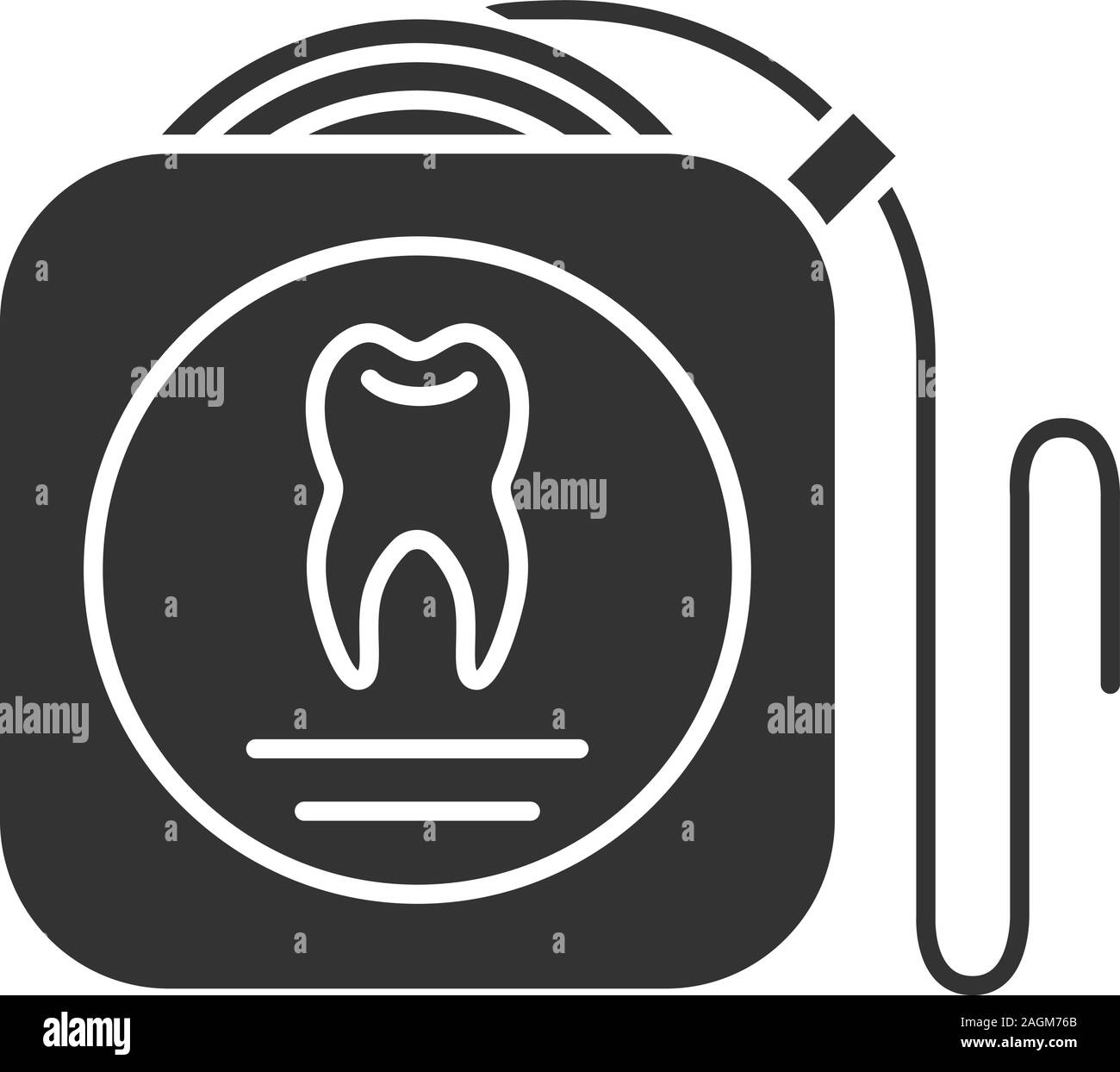 Dental floss glyph icon. Teeth cleaning. Silhouette symbol. Negative