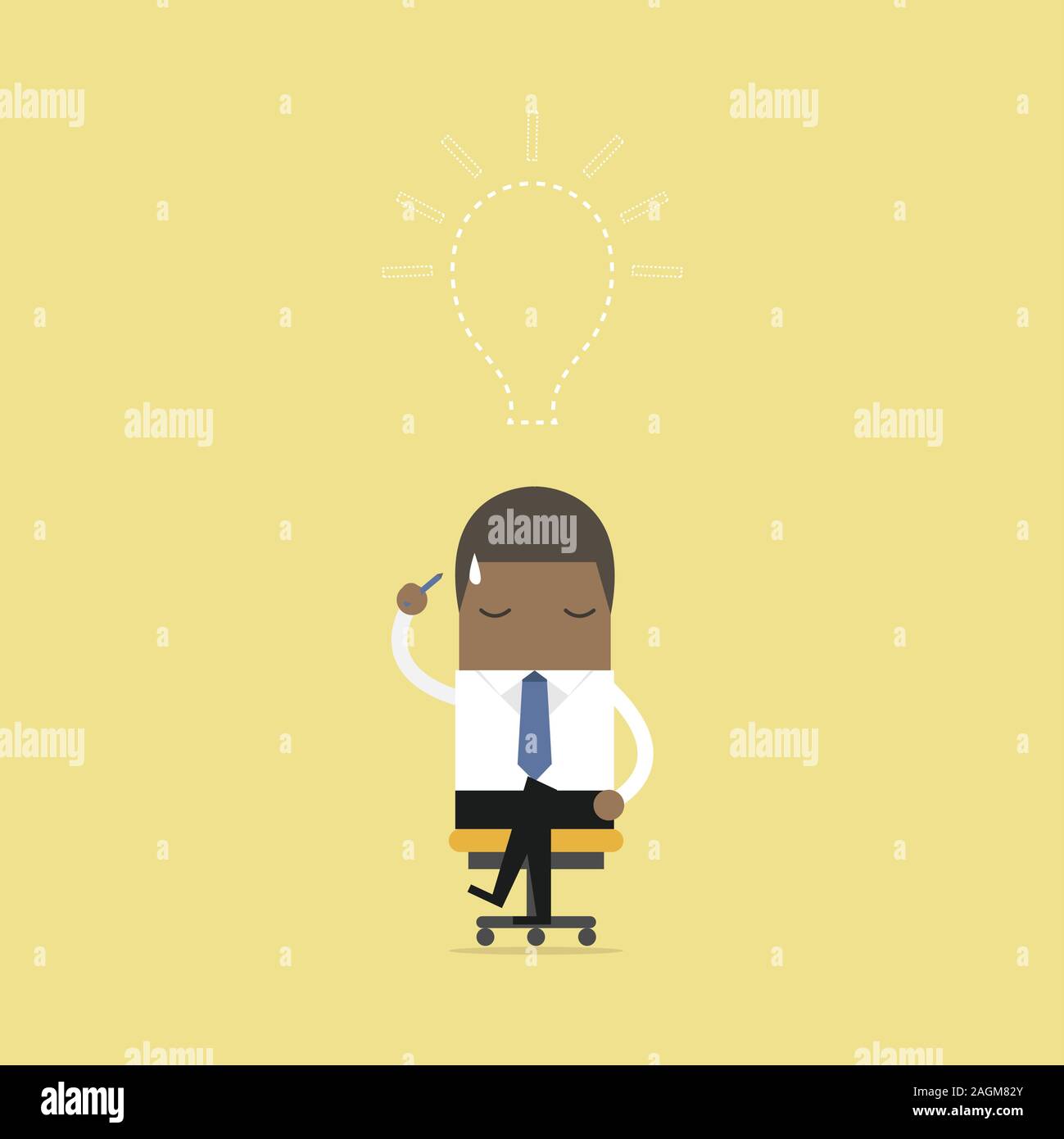 African businessman lost his idea with empty light bulb. vector Stock Vector