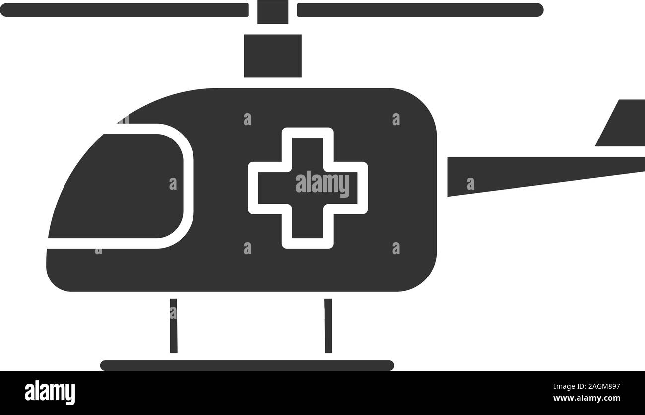 Medical helicopter glyph icon. Air ambulance. Silhouette symbol ...