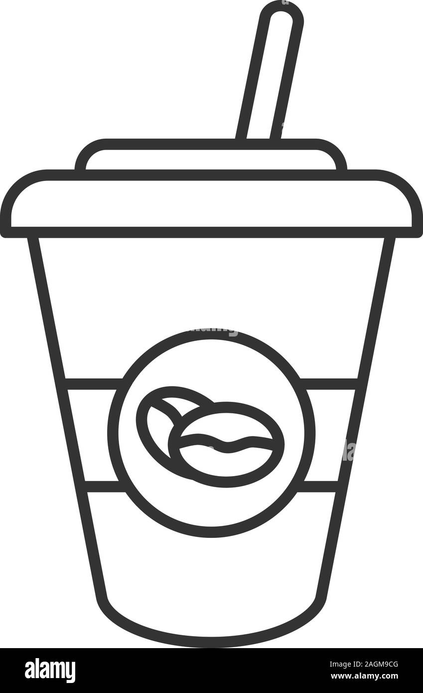 Iced coffee drink linear icon. Thin line illustration. Disposable