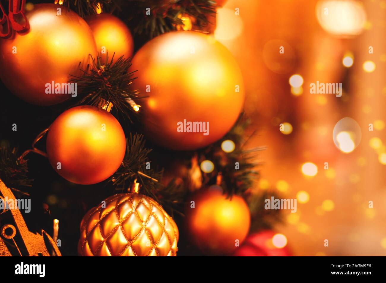 Beautiful decorated Christmas tree with blurred background Stock Photo