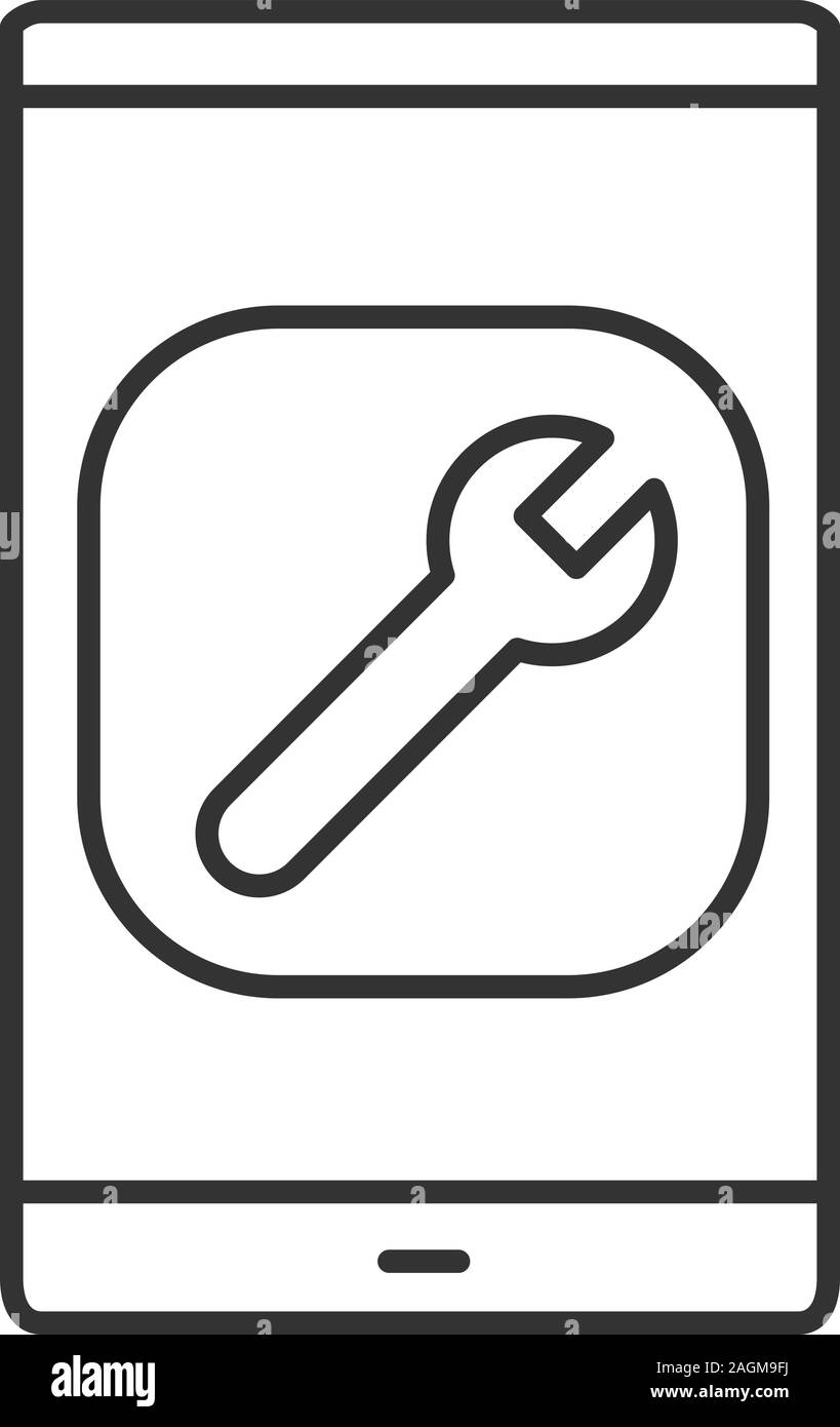 Smartphone settings linear icon. Thin line illustration. Phone display ...