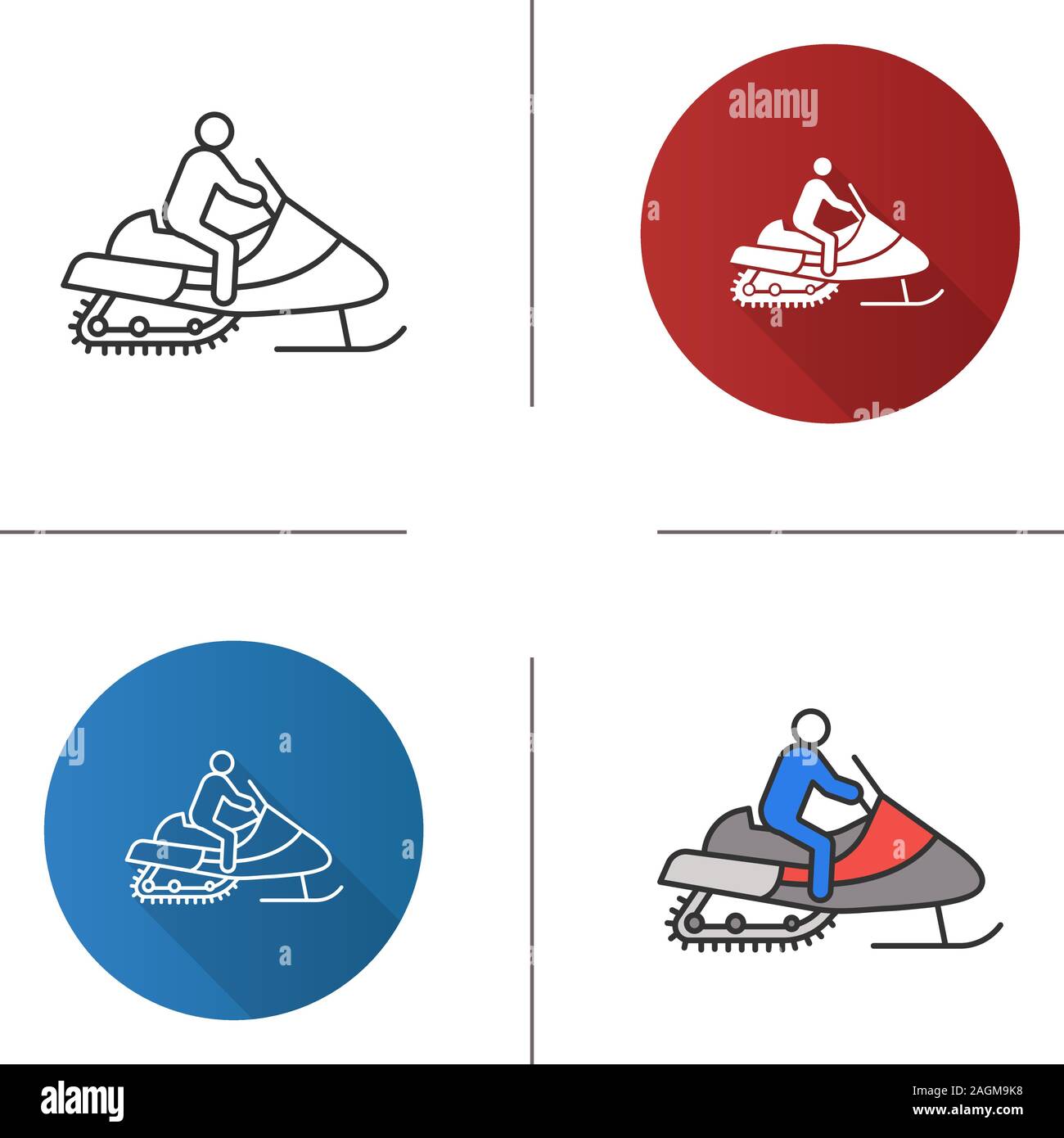 Man driving snowmobile icon. Motor sled driver. Flat design, linear and ...