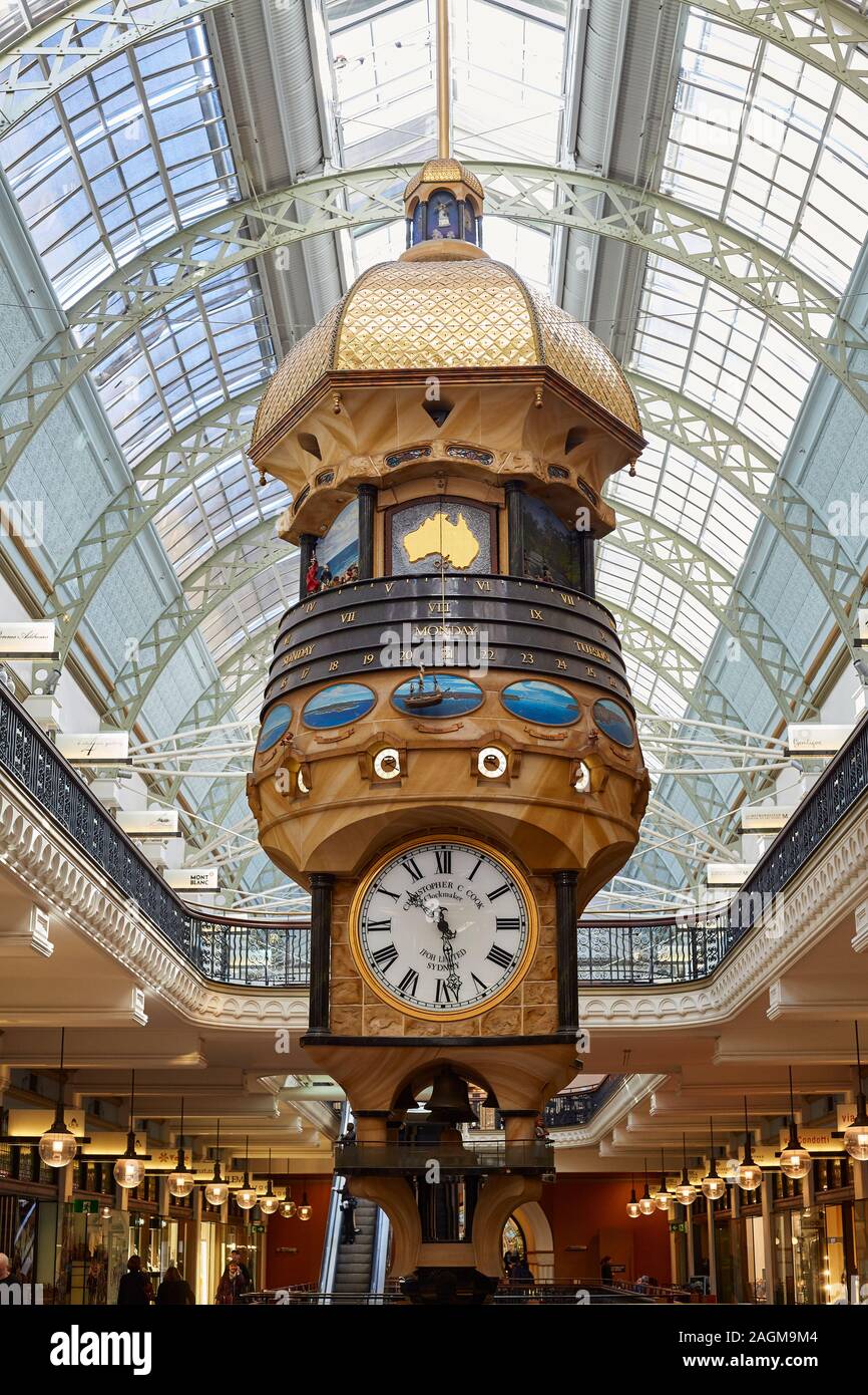 The Great Australian clock that is inside the shopping centre that is located in the Queen Victoria building, Sydney, New South Wales, Australia Stock Photo