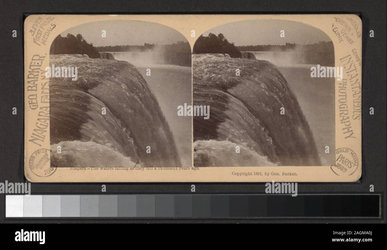 Niagara, the waters falling as they fell a thousand years ago  #585, Squaw and pappoose... was exhibited in 400 Years of Native American portraits: Prints & Photographs from the Collections of the New York Public Library, October, 1992 - January, 1993. Includes a view with a label reading Stereoscopic cabinet of F.L. Spangler, series 1, No. 88, Subject Niagara. Robert Dennis Collection of Stereoscopic Views. Some views formerly owned by Isaac Myer Views are numbered: 1, 2, 7, 10, 16, 18, 26, 28, 32, 40, 51, 59, 60, 68, 77, 88-90,97, 99, 103, 106, 108, 111, 118, 132, 138, 144, 149, 159, 207, 20 Stock Photo
