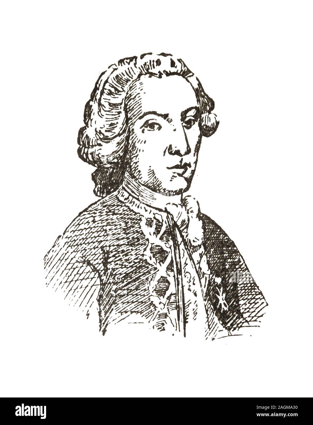 Jorge Juan y Santacilia portrait. Spanish mathematician, scientist, naval officer, and mariner Stock Photo