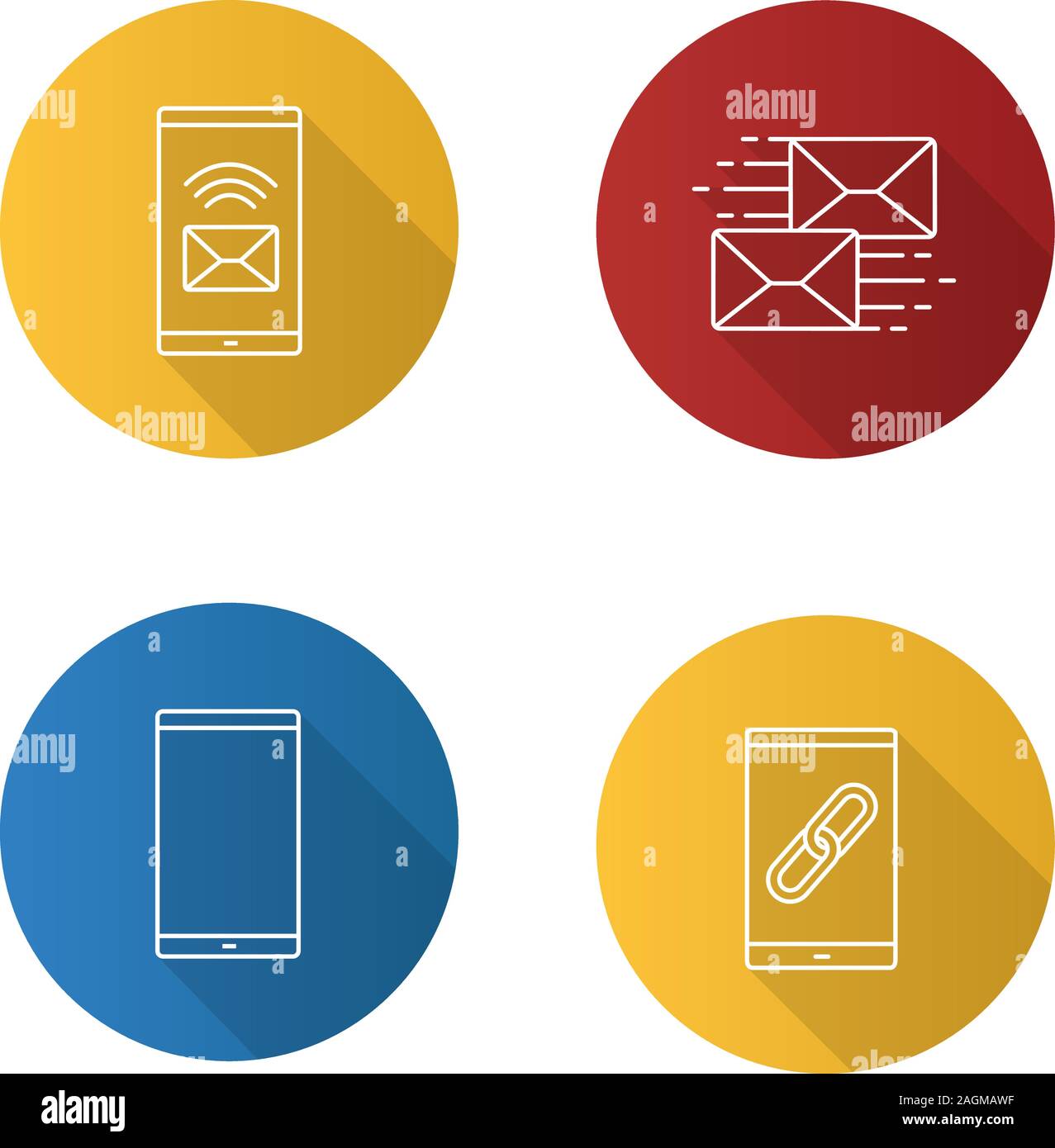 Smartphone apps flat linear long shadow icons set. Incoming message ...