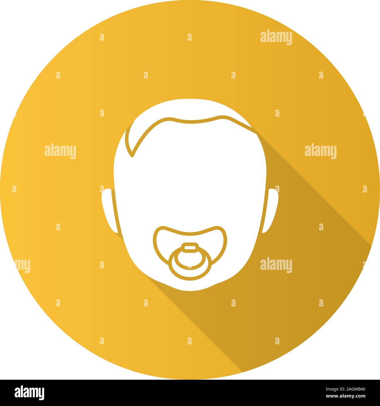 Baby face with pacifier flat design long shadow glyph icon. Child with ...