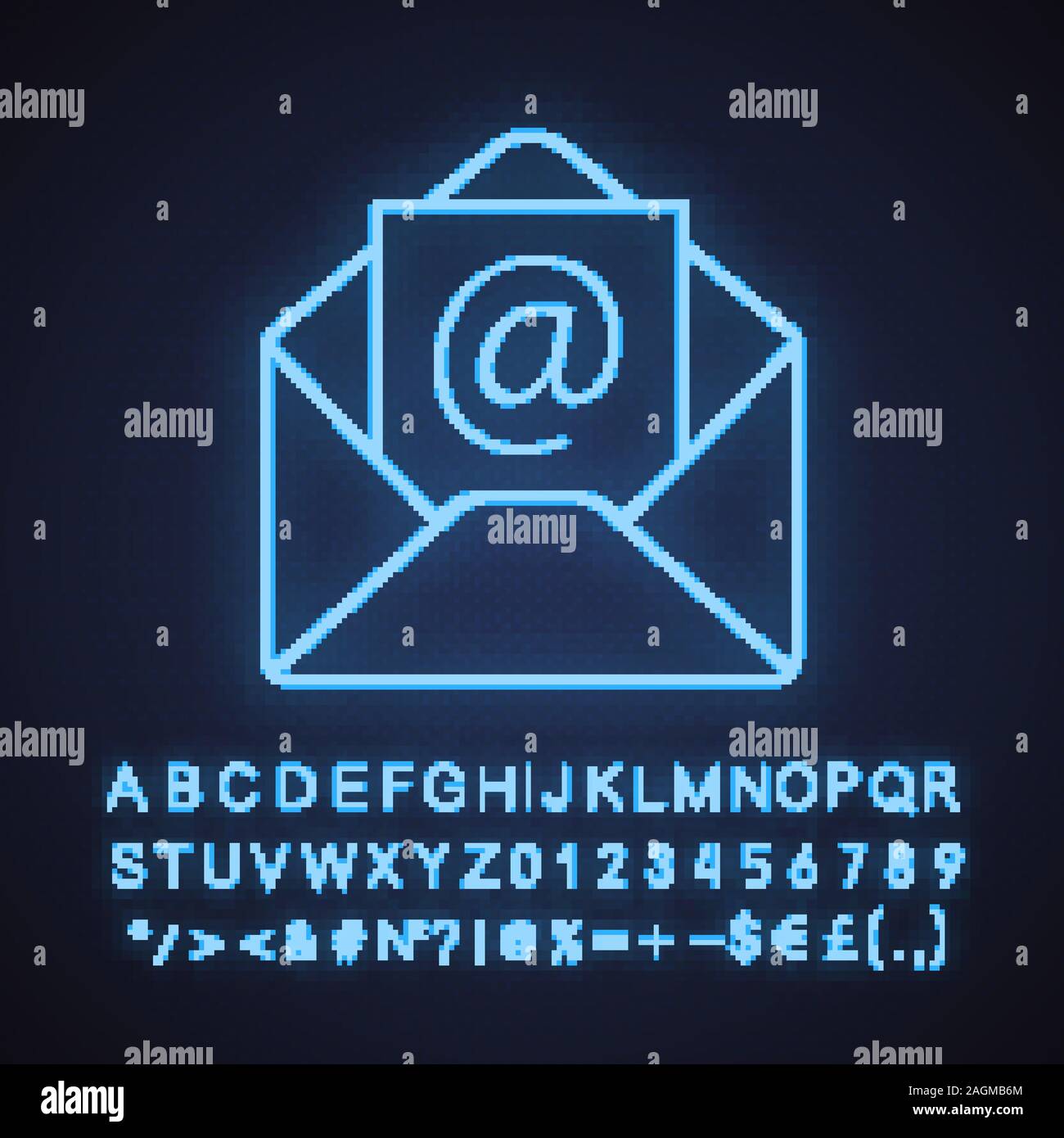 Email address neon light icon. Envelope with arroba sign. Glowing sign