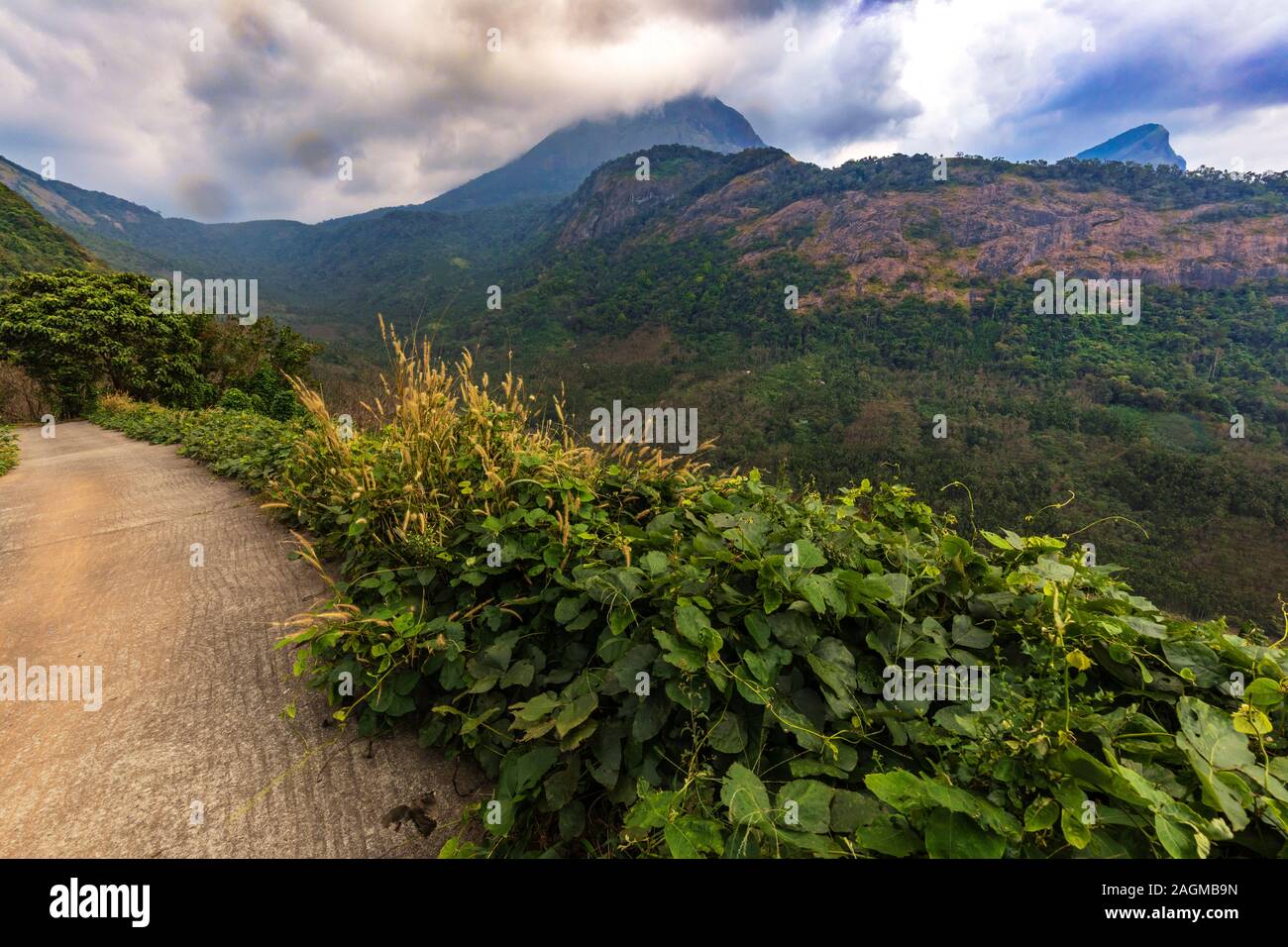 Siruvani hills and with clouds, view from at palakkayam Siruvani road, Kerala, India.ala Stock Photo