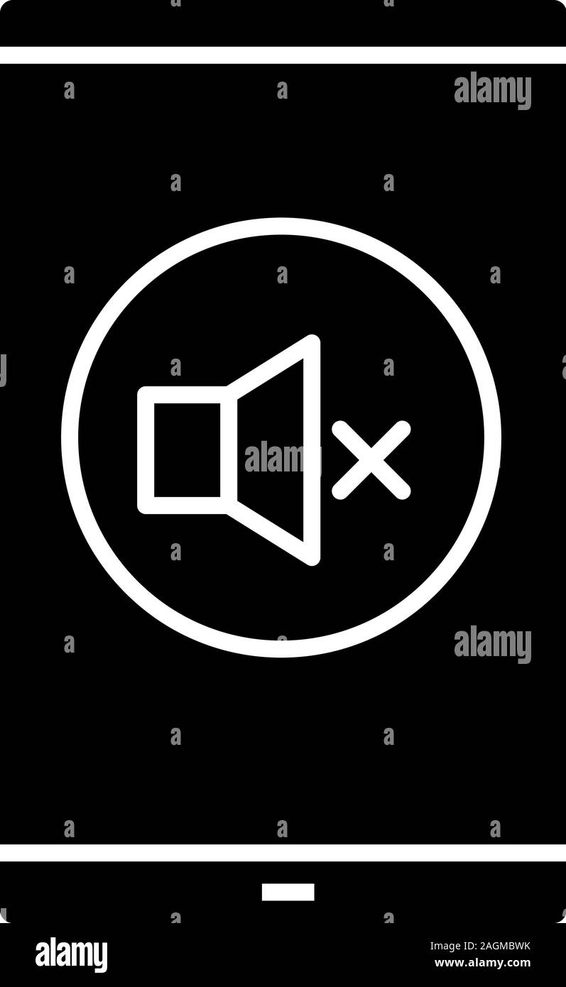 Smartphone sound turning off glyph icon. Mute. Mobile phone sound