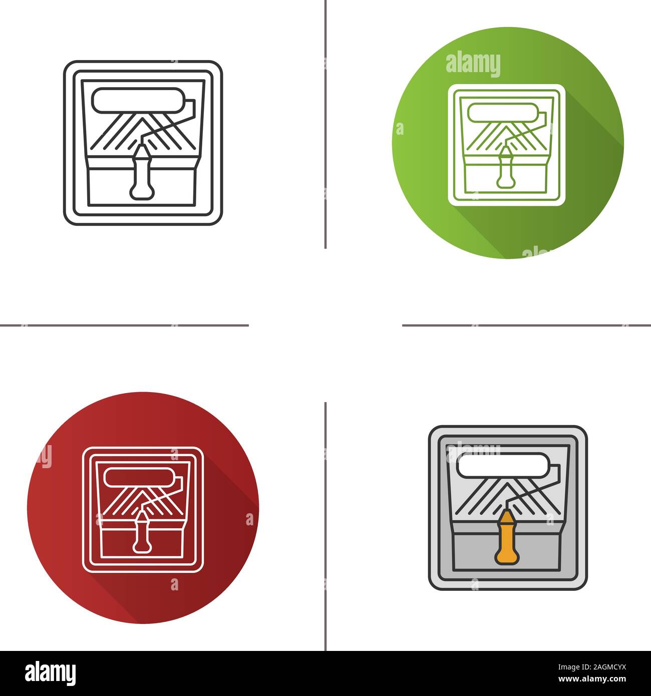 Paint roller in tray container icon. Painting, dyeing. Flat design, linear  and color styles. Isolated vector illustrations Stock Vector Image & Art -  Alamy
