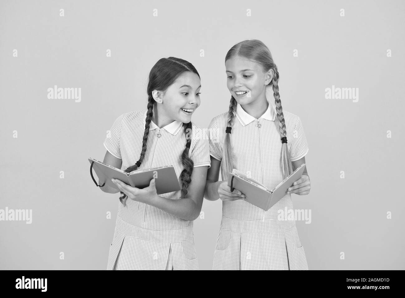 Excited about knowledge. old school. happy friends in retro uniform