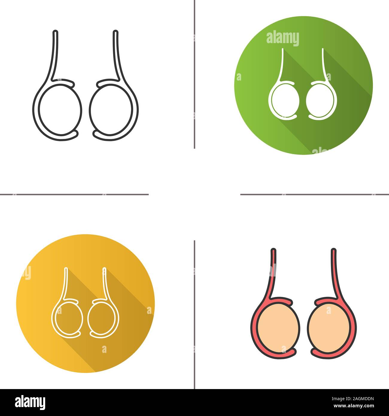 Testicles icon. Testis. Male reproductive gland. Flat design, linear and color styles. Isolated vector illustrations Stock Vector