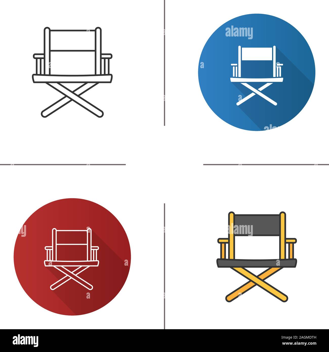 Director's chair icon. Flat design, linear and color styles. Isolated vector illustrations Stock