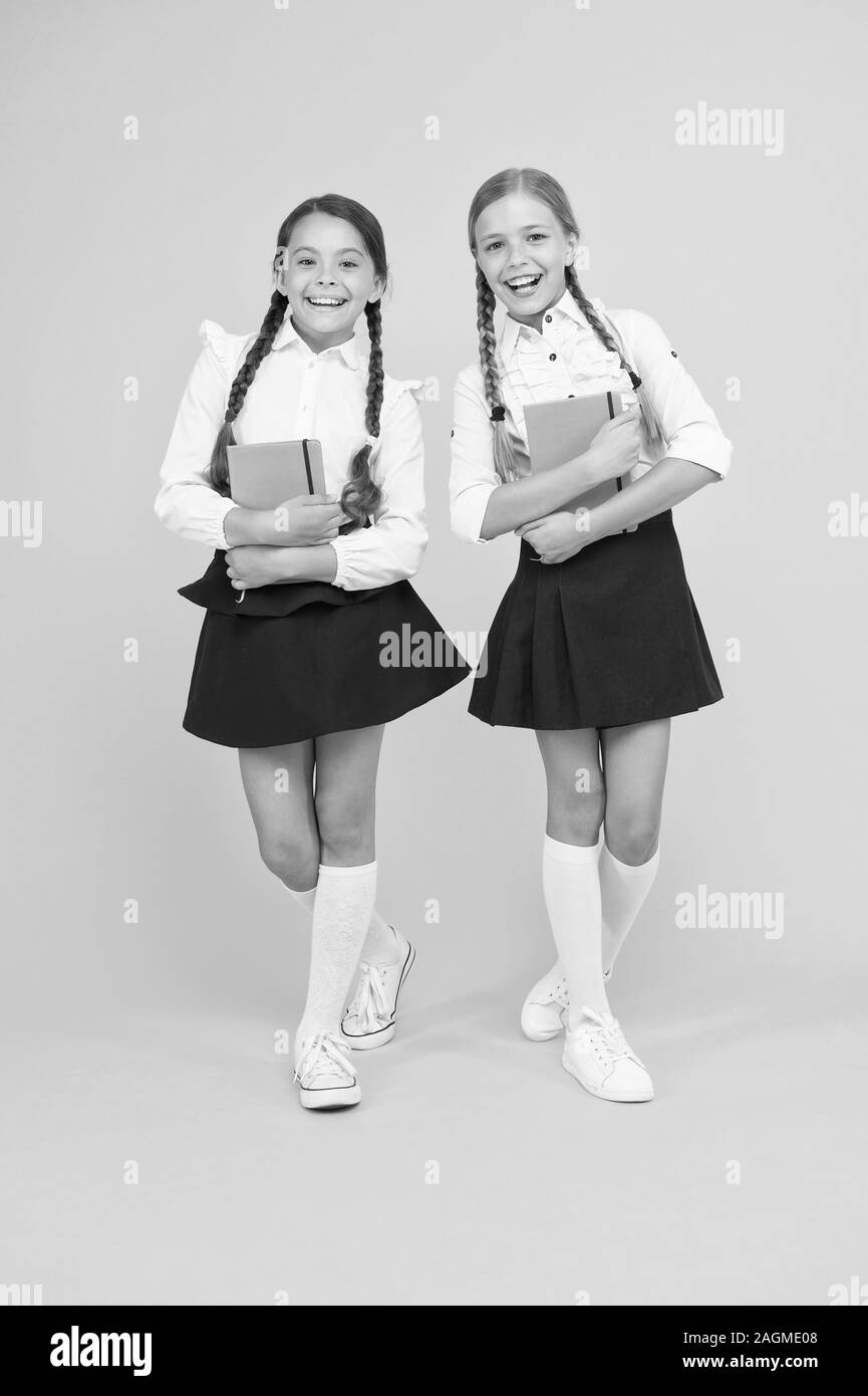Friendship goals. Cute school girls with books. First day at ...
