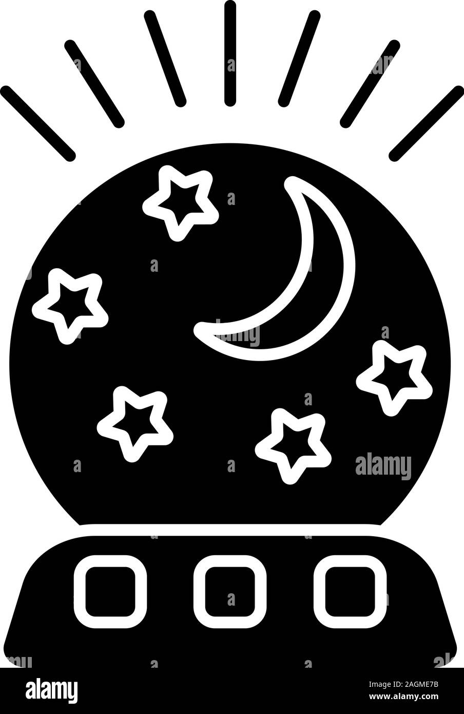 Night light glyph icon. Table lamp with moon and stars. Silhouette