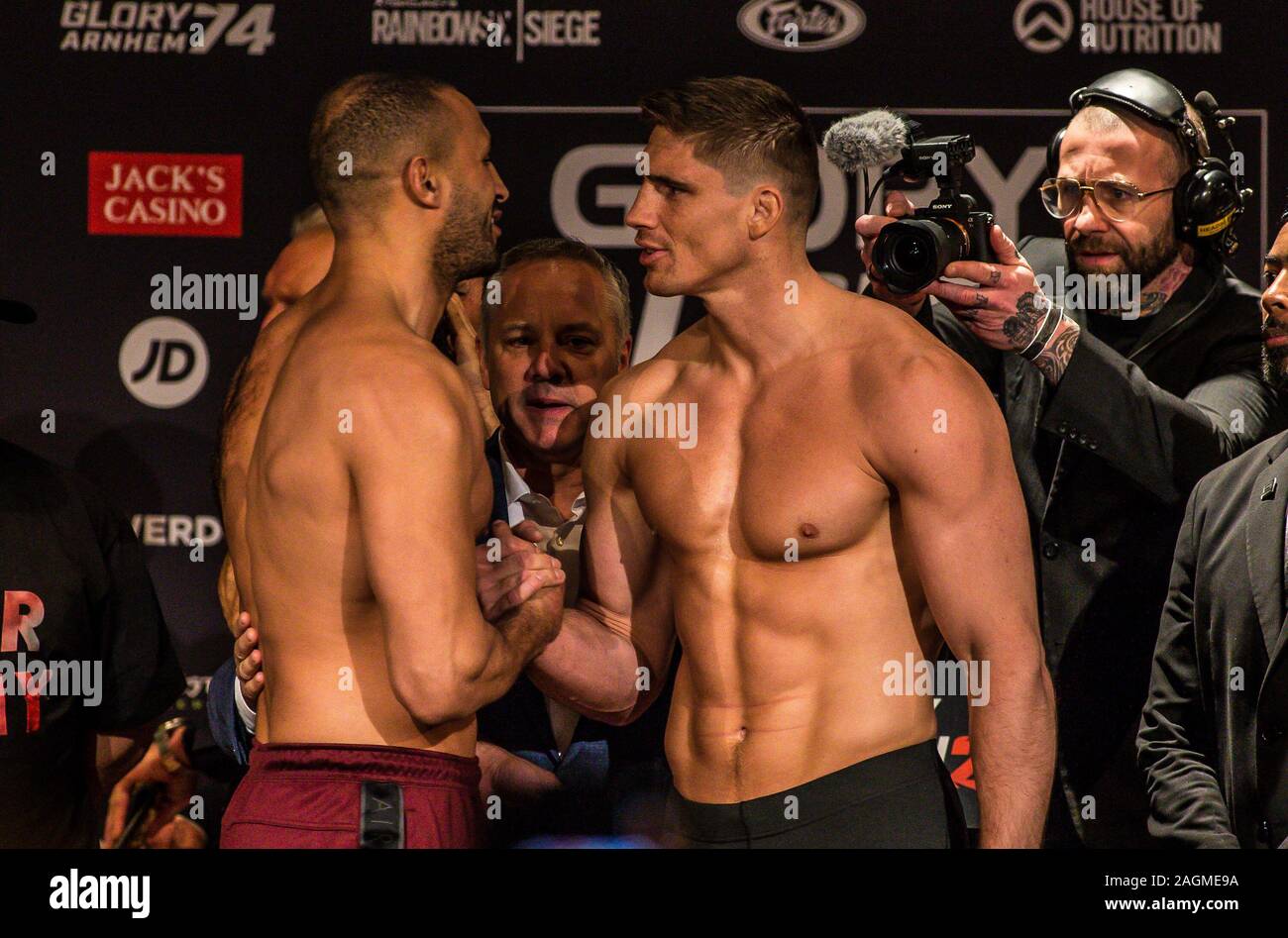 ARNHEM, 20-12-2019, Hotel Papendal, Weigh in and stare down, Glory Collision, Glory 74 en Colission 2 match Rico vs Badr, Badr Hari, Rico Verhoeven Credit Pro Shots/Alamy Live News Stock Photo