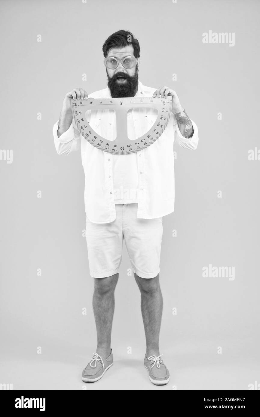 Student using measuring instrument. Barber hairdresser salon. Maintain