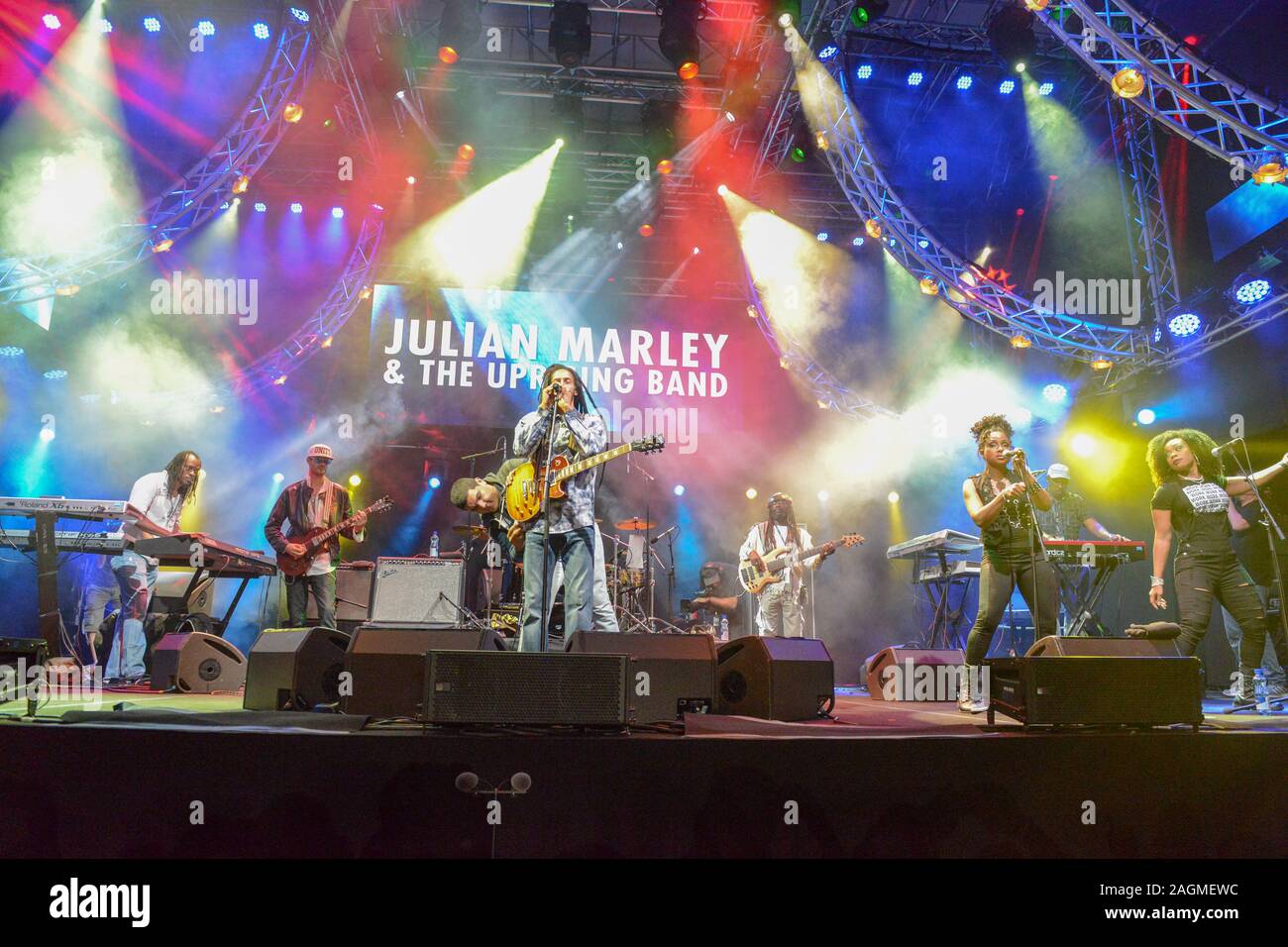 Lugano, Switzerland - 10 june 2016 - Julian Marley & The Uprising Band playing at Estival Jazz Lugano on Switzerland Stock Photo