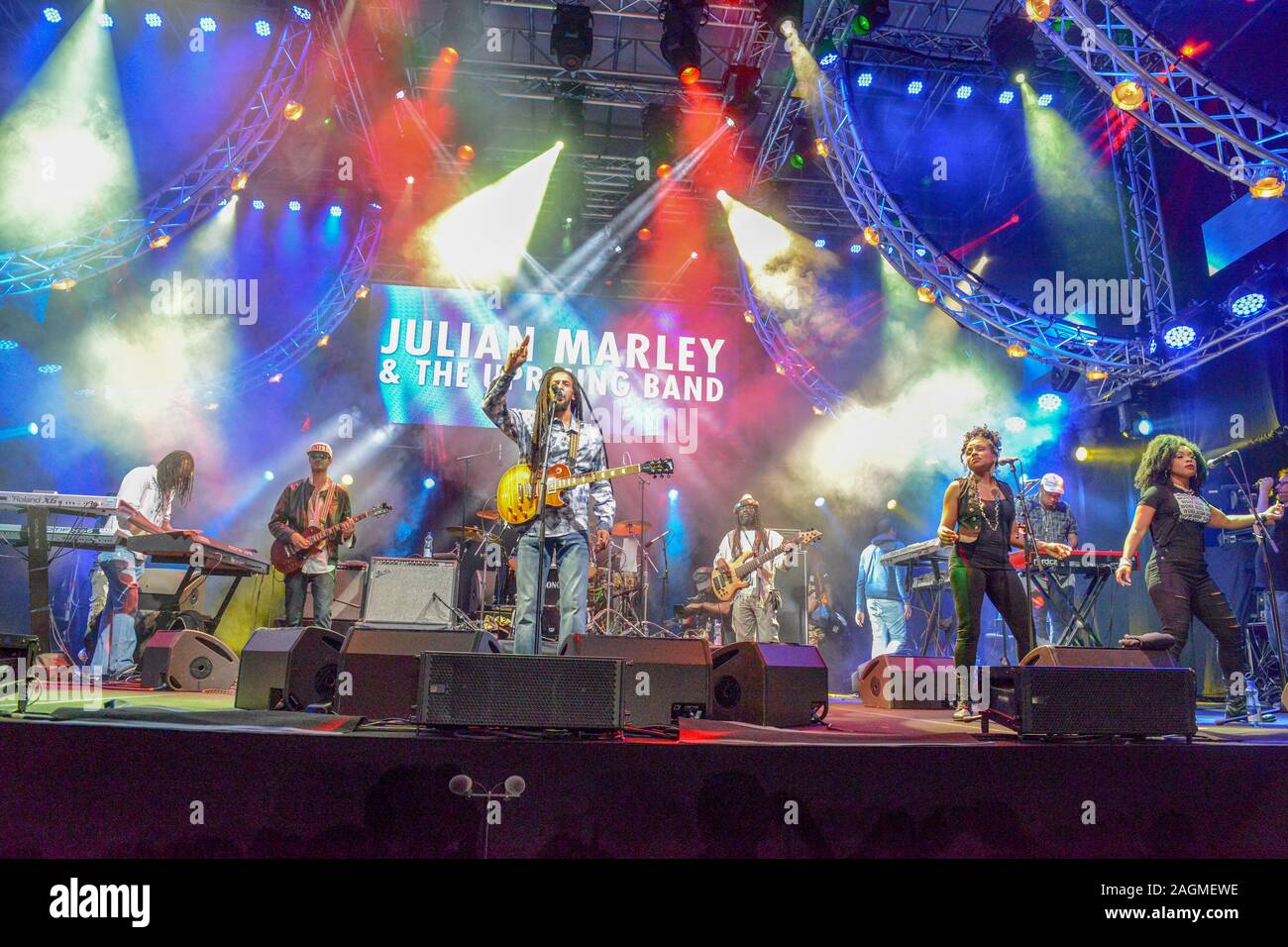 Lugano, Switzerland - 10 june 2016 - Julian Marley & The Uprising Band playing at Estival Jazz Lugano on Switzerland Stock Photo