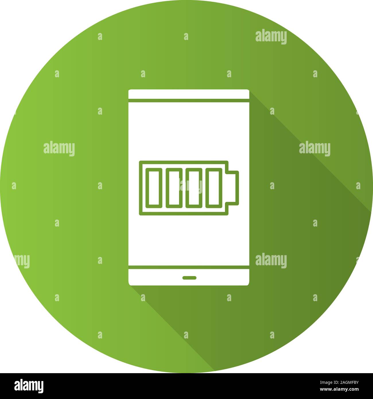 Smartphone high battery flat design long shadow glyph icon. Battery