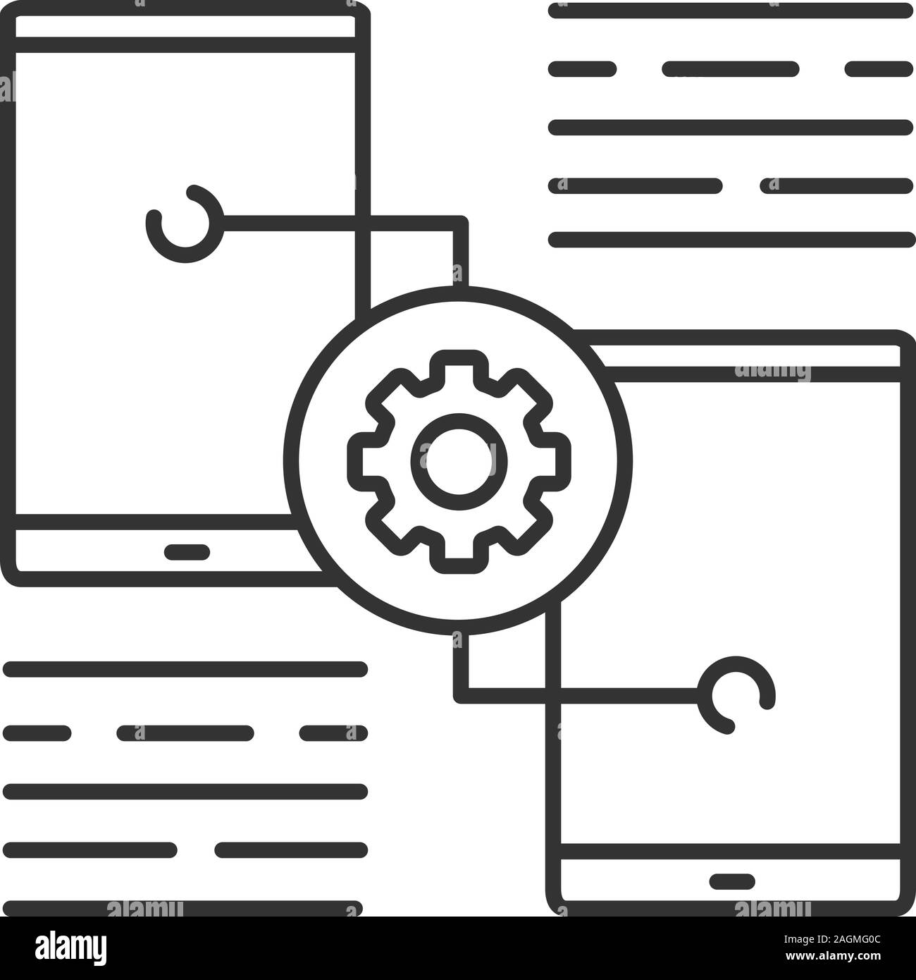 Smartphone settings linear icon. Thin line illustration. Phones with ...