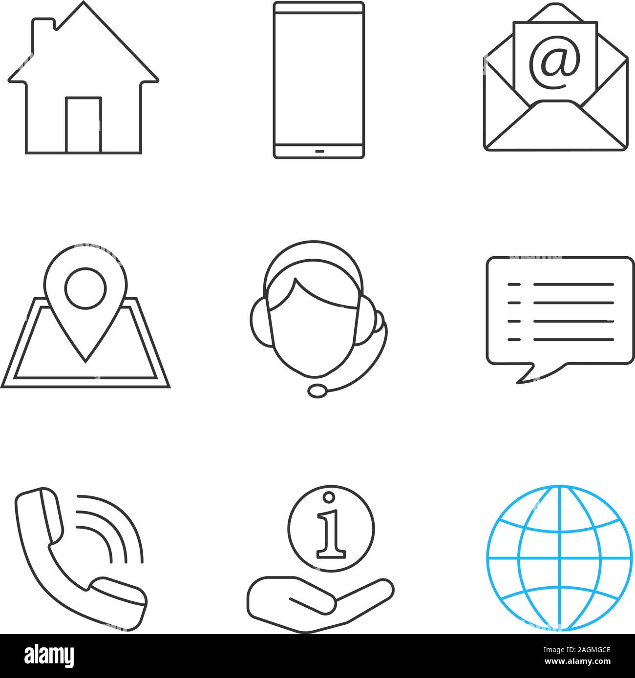 Information Center Linear Icons Set Homepage Smartphone Email Gps Hotline Chat Call Helpdesk Globe Thin Line Contour Symbols Isolated Vecto Stock Vector Image Art Alamy