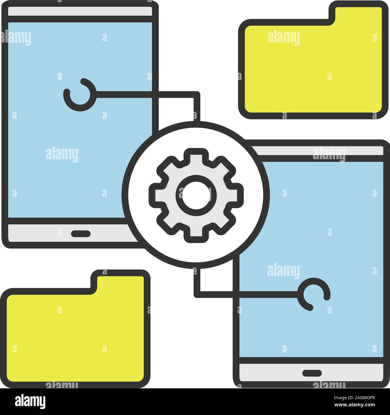 Smartphone settings color icon. File manager. Phones with cogwheel ...