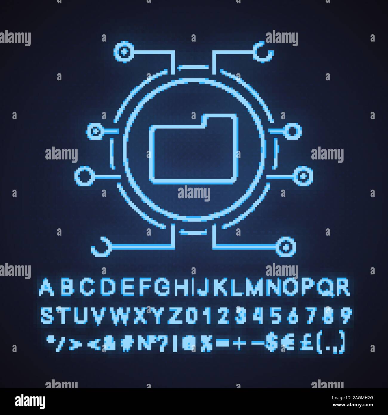 Digital Data Storage Neon Light Icon Archive Folder Glowing Sign With Alphabet Numbers And Symbols Vector Isolated Illustration Stock Vector Image Art Alamy
