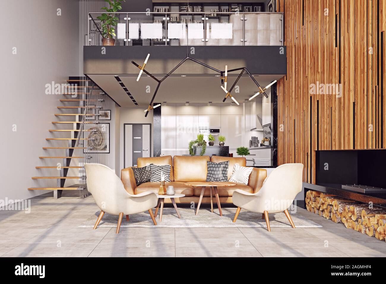 modern living interior design concept. 3d rendering idea Stock Photo ...
