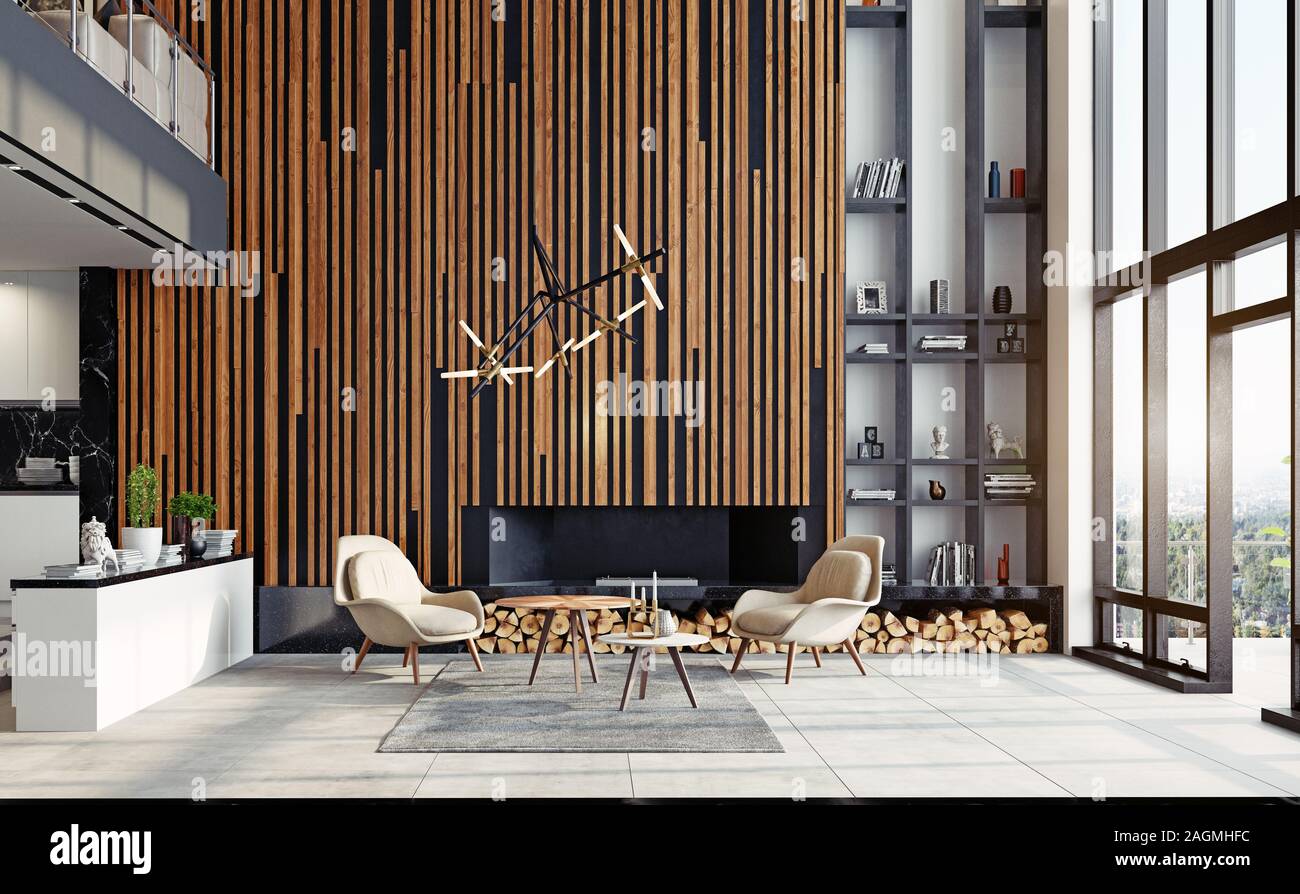 modern living interior design concept. 3d rendering idea Stock Photo ...