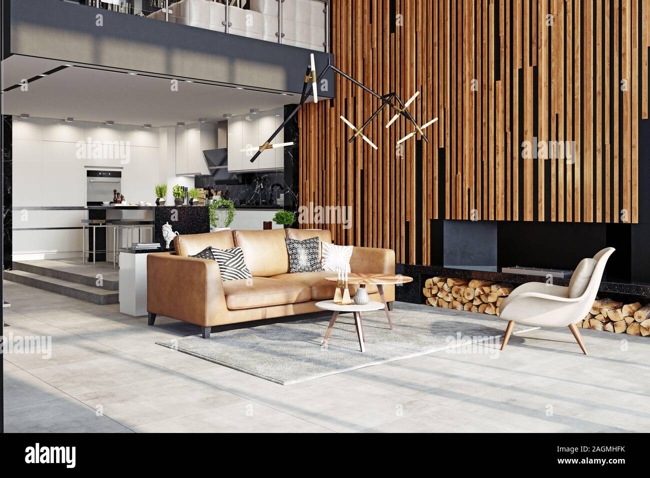 modern living interior design concept. 3d rendering idea Stock Photo ...