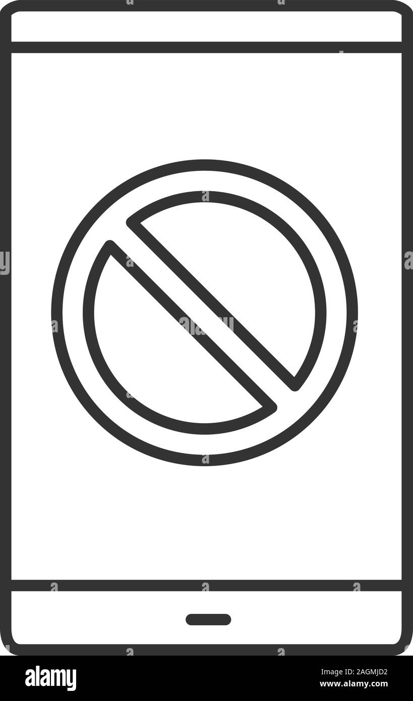 Smartphone with forbidden sign linear icon. Thin line illustration. No ...