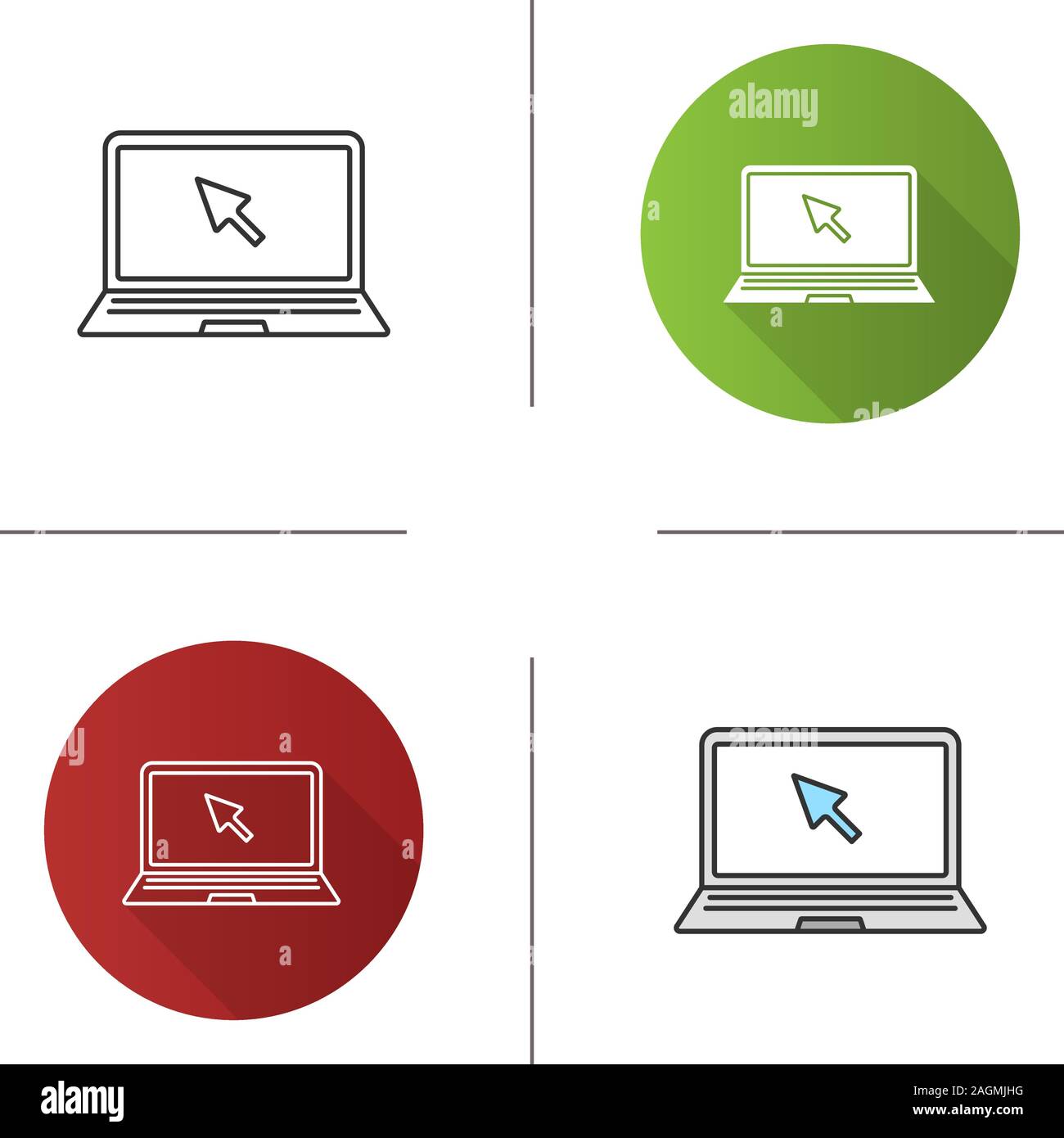 Laptop icon. Computer. Internet surfing. Flat design, linear and color styles. Isolated vector illustrations Stock Vector