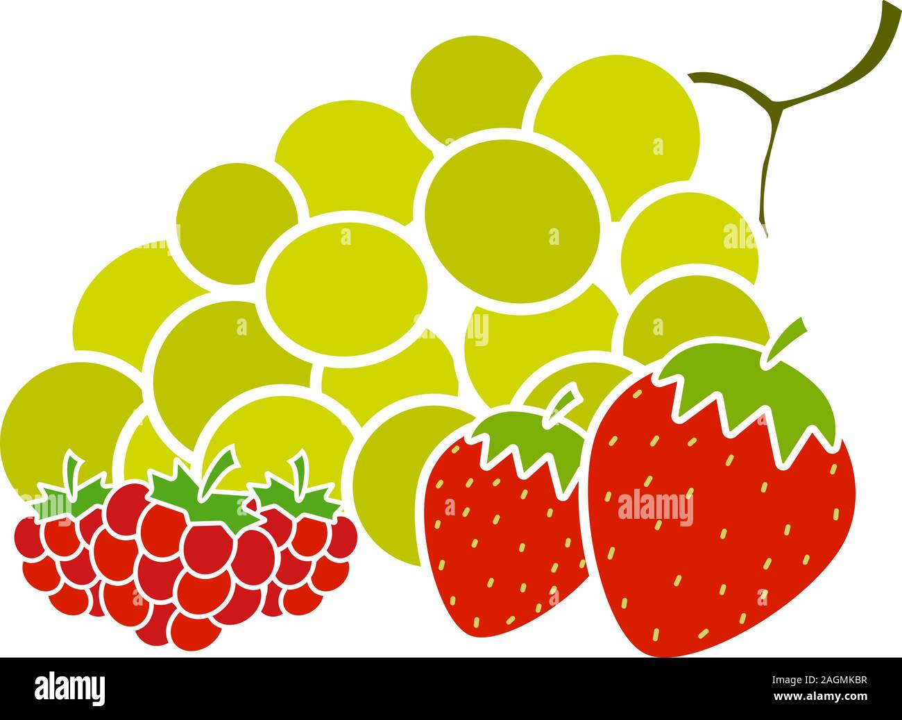 Berries glyph color icon. Bunch of green grapes, strawberry and ...