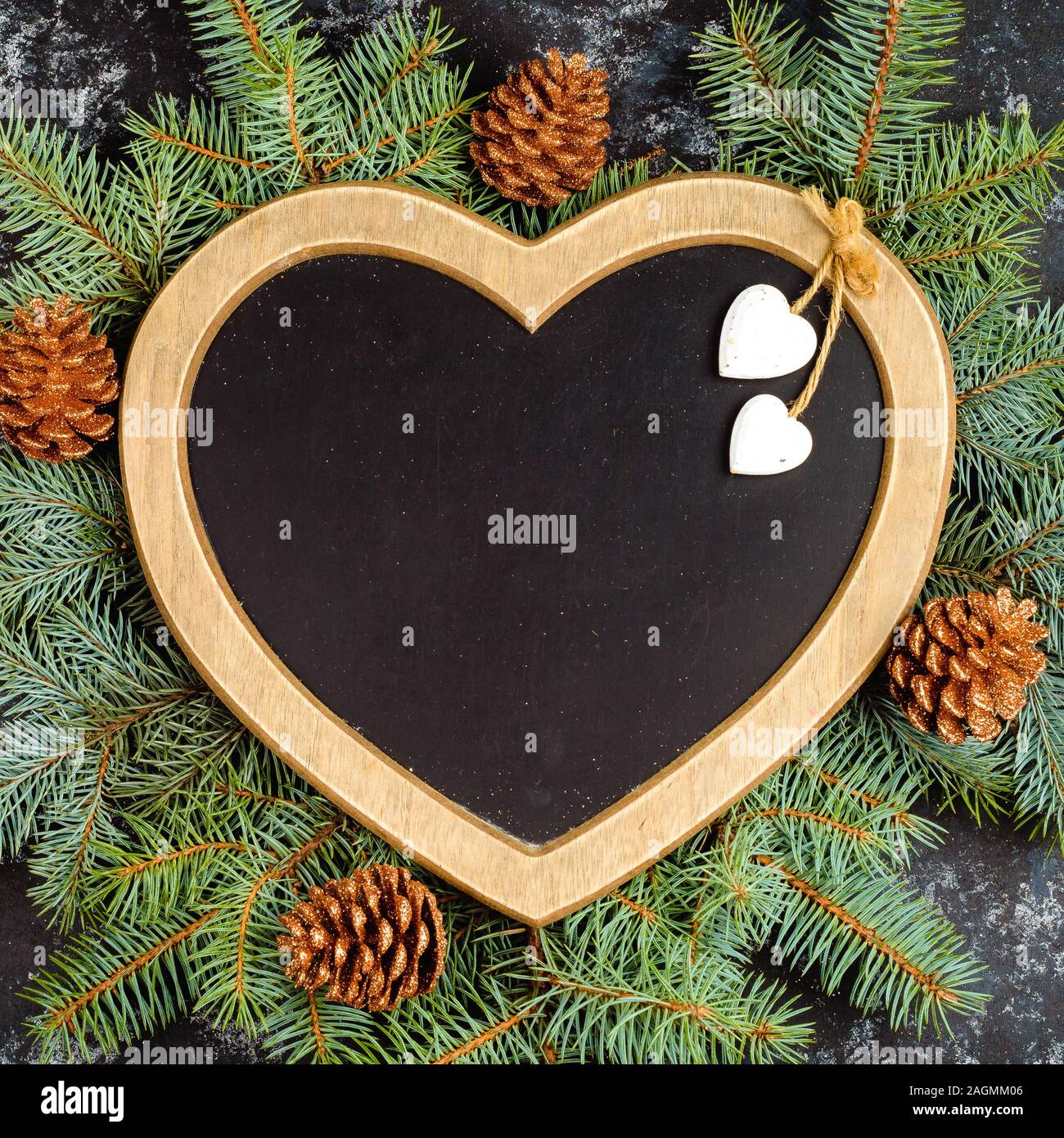 Christmas Or New Year Composition Heart Shape Frame Made Of