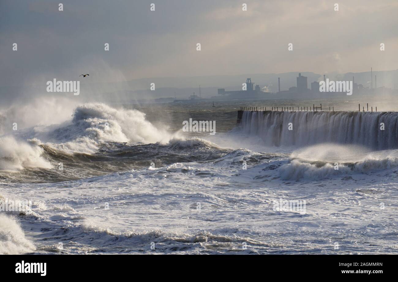 Stormy Seas With Crashing Waves in Winter Hartlepool Headland Stock Photo