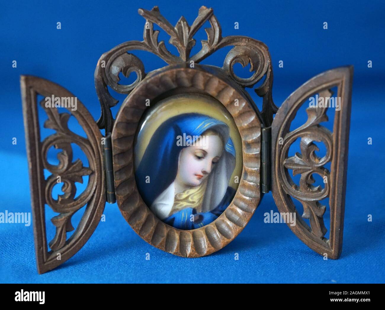 Religious travelling icon Madonna and Child Stock Photo