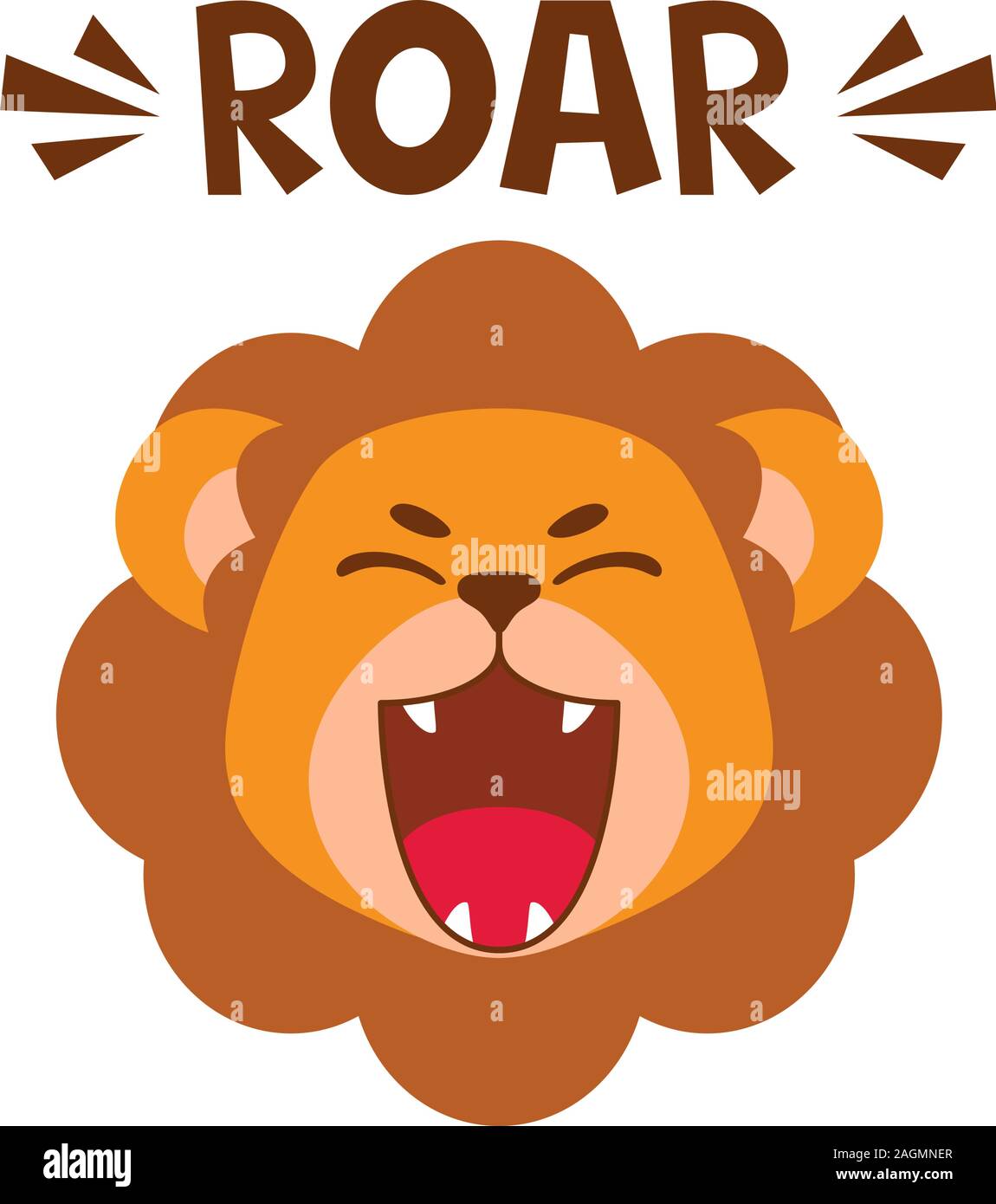 Flat cute lion open mouth roar. Trendy Scandinavian style. Cartoon animal character vector illustration isolated on background. Print for kids apparel Stock Vector