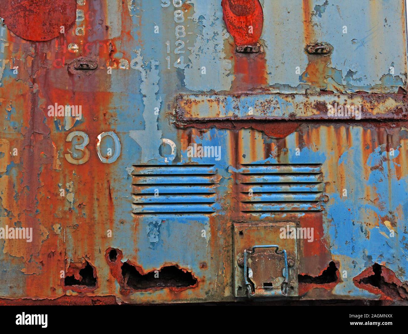 Rusting old diesel engine, locomotive, abstract colours Stock Photo