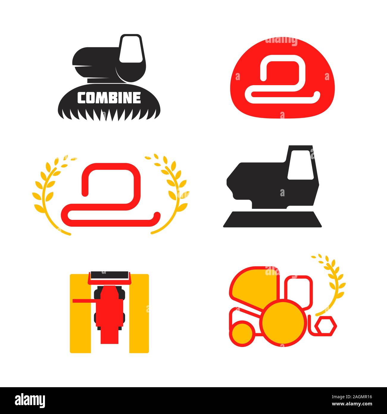 Harvester isolated logo set, agricultural vehicle isolated on white