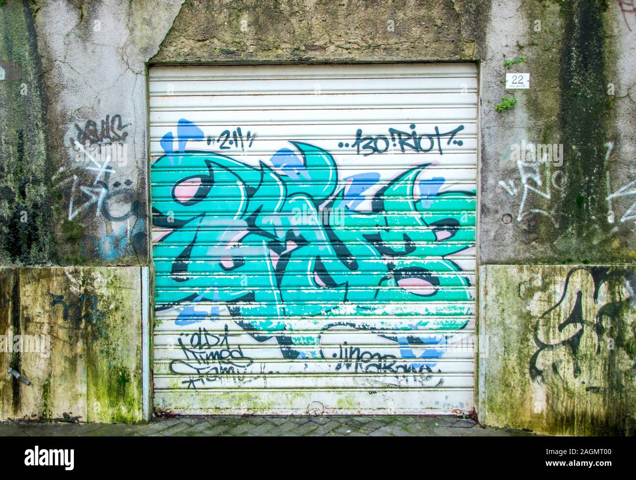 Graffiti on the walls of a beutiful town called Enna, in Sicily, Italy. Stock Photo