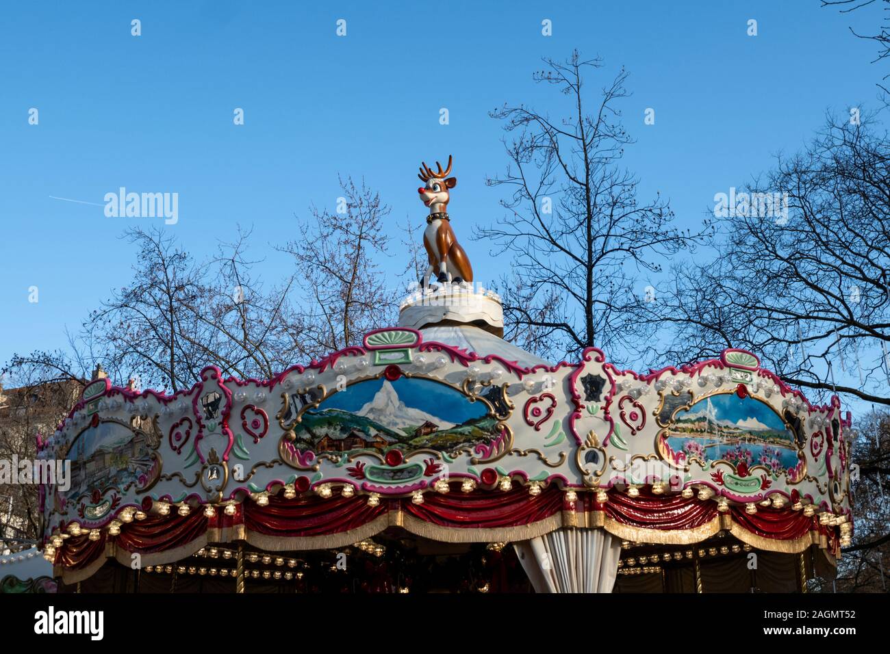 Old carousel in the Bastions Park Geneva, Switzerland Stock Photo