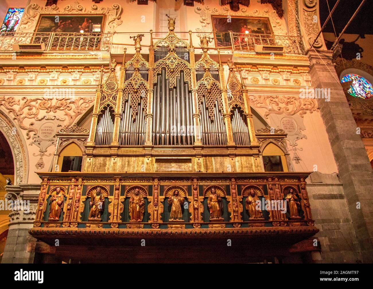 A huge and vintage organ located in a church in the town of Enna, Sicily. Stock Photo