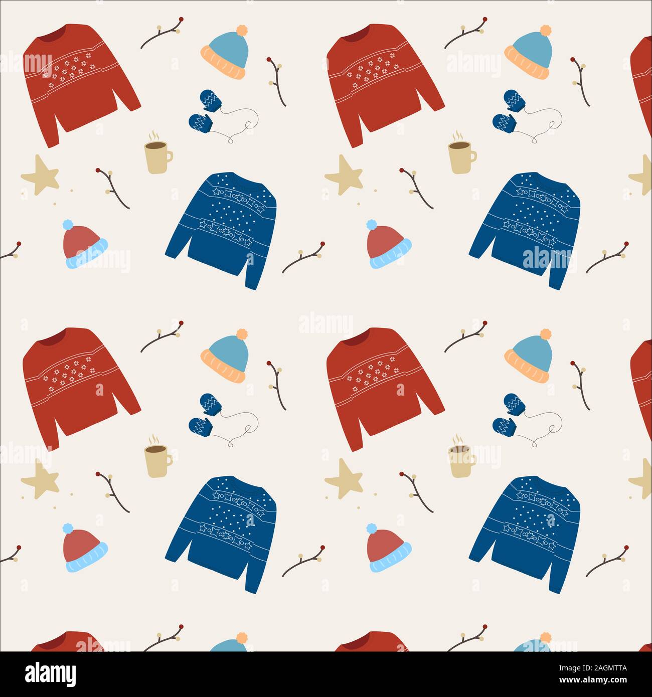 vector handdrawn illustration of warm winter woolen sweaters in ...