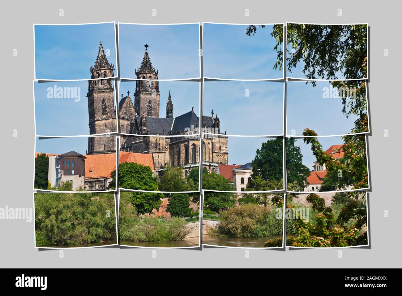 View over the Elbe-River to the Cathedral of Magdeburg, Saxony-Anhalt, Germany, Europe Stock Photo