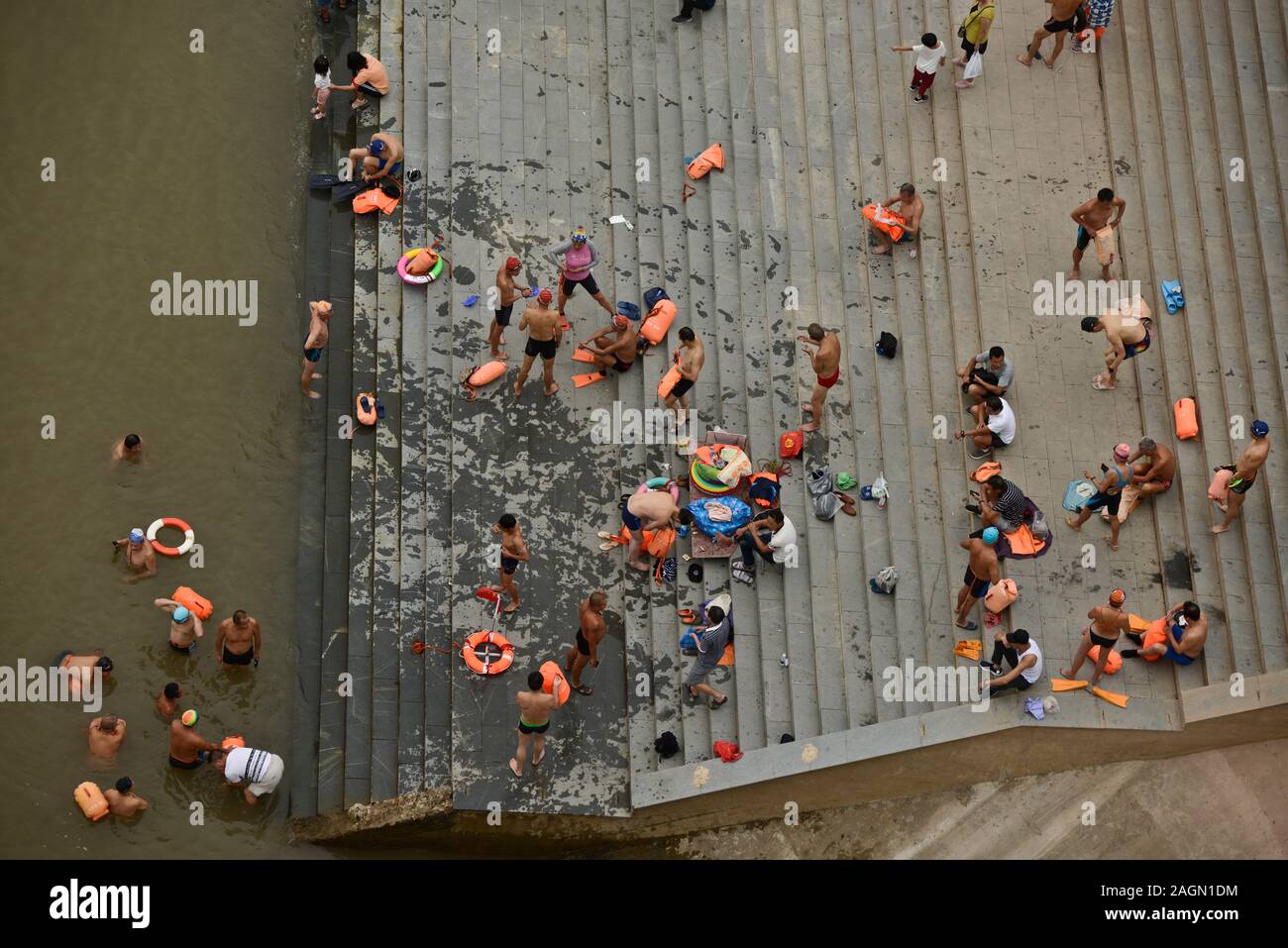 Swimmers in Yangtze River, Wuhan, China Stock Photo