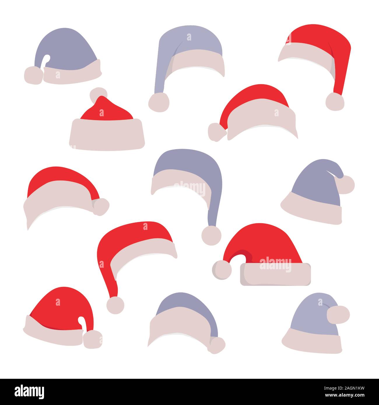 Set of red and blue Santa Claus hats isolated on blank white background Stock Vector