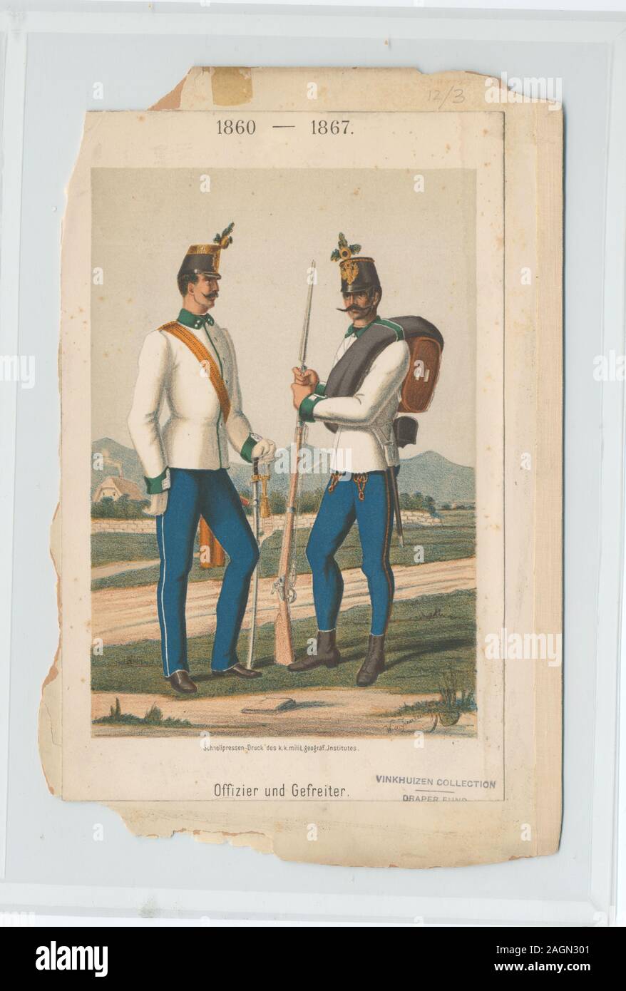 Ownership : The Draper Fund 12.03  62nd Hungarian Infantry, 1860  (Bichmann); Offizier und Gefreiter. 1860-1867 Stock Photo